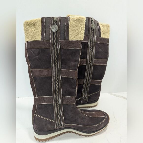 Timberland Women Tall chocolate brown suede winter boots 64693 Sz 9M Sherpa Trim - Picture 1 of 13